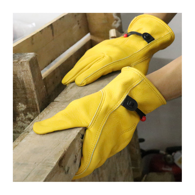 2 paires de gants de travail en cuir de vachette avec paume renforcée pour  homme et femme, gant de poignet réglable pour conducteur, construction,  jardinage, jardinage (L, jaune) 