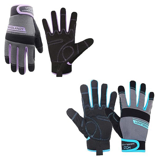Handlandy Bundle -2 Pairs：Utility Work Gloves for Men and Women,Flexib