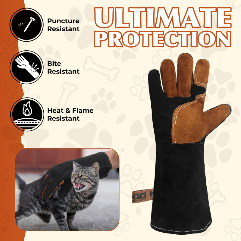 HANDLANDY 16 Inches Animal Handling Gloves Bite-Proof & Scratch-Resistant, Safe Durable Pet Gloves for Dogs, Cats, Falconry (Black, 16inch)13111