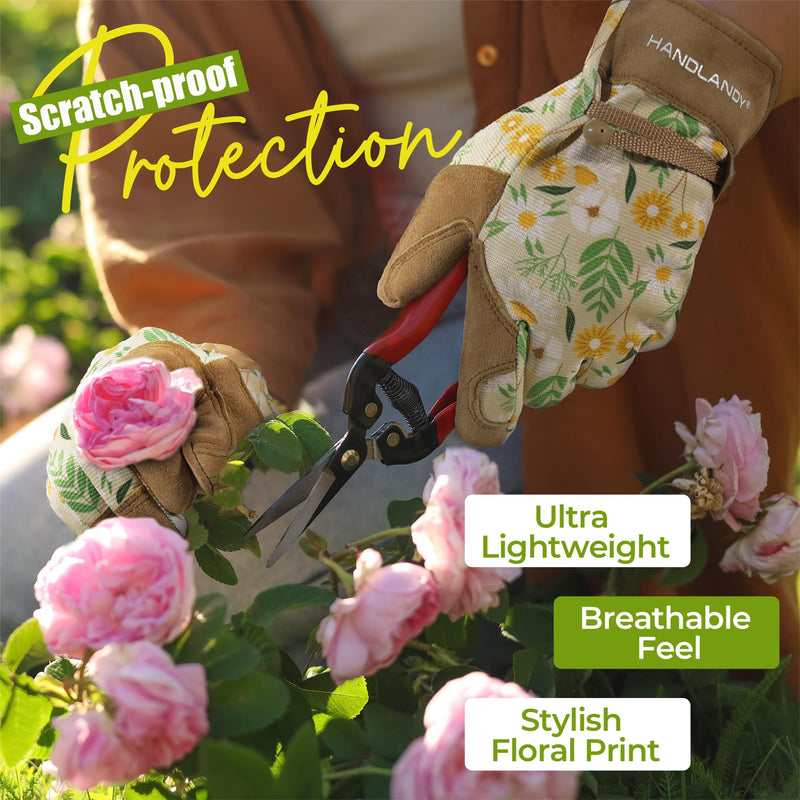 HANDLANDY Gardening Gloves for Women, Breathable Ladies Leather Garden Yard Gloves Best Gift for Gardeners 6298/5191