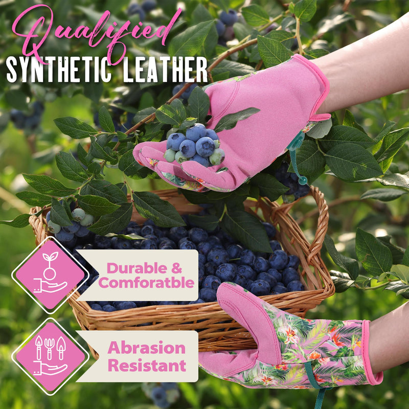 HANDLANDY Gardening Gloves for Women, Breathable Ladies Leather Garden Yard Gloves Best Gift for Gardeners 5201/5205