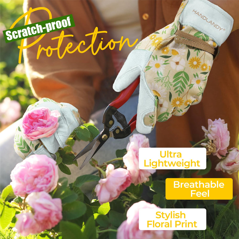 HANDLANDY Gardening Gloves for Women, Breathable Ladies Leather Garden Yard Gloves Best Gift for Gardeners 6298/5191