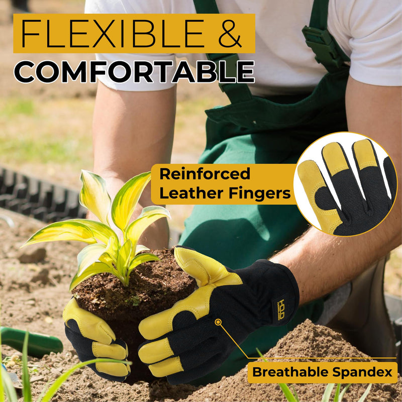 HANDLANDY Gardening Gloves for Men, Goatskin Gloves Utility Breathable Leather Working Gloves for Yard  Work Weeding Construction Driver 12117/12118