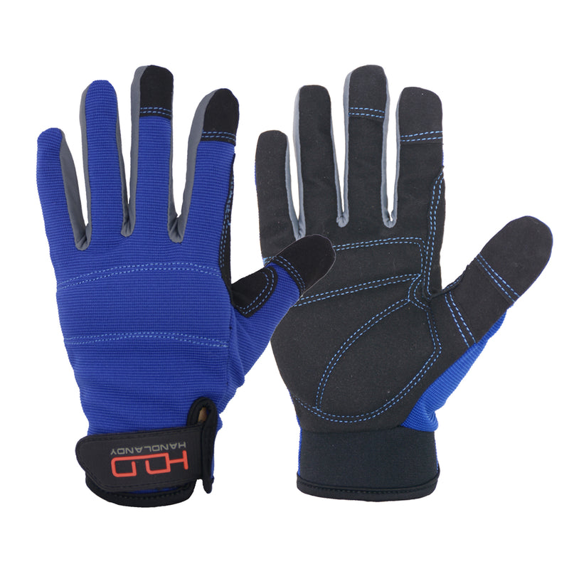 Rugged Blue Leather Palm Work Gloves - M