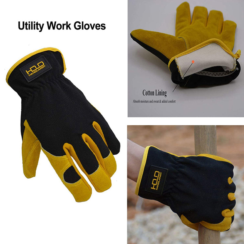 Handlandy Wholesale Men Work Gloves for Driver Genuine Grain Cowhide 1